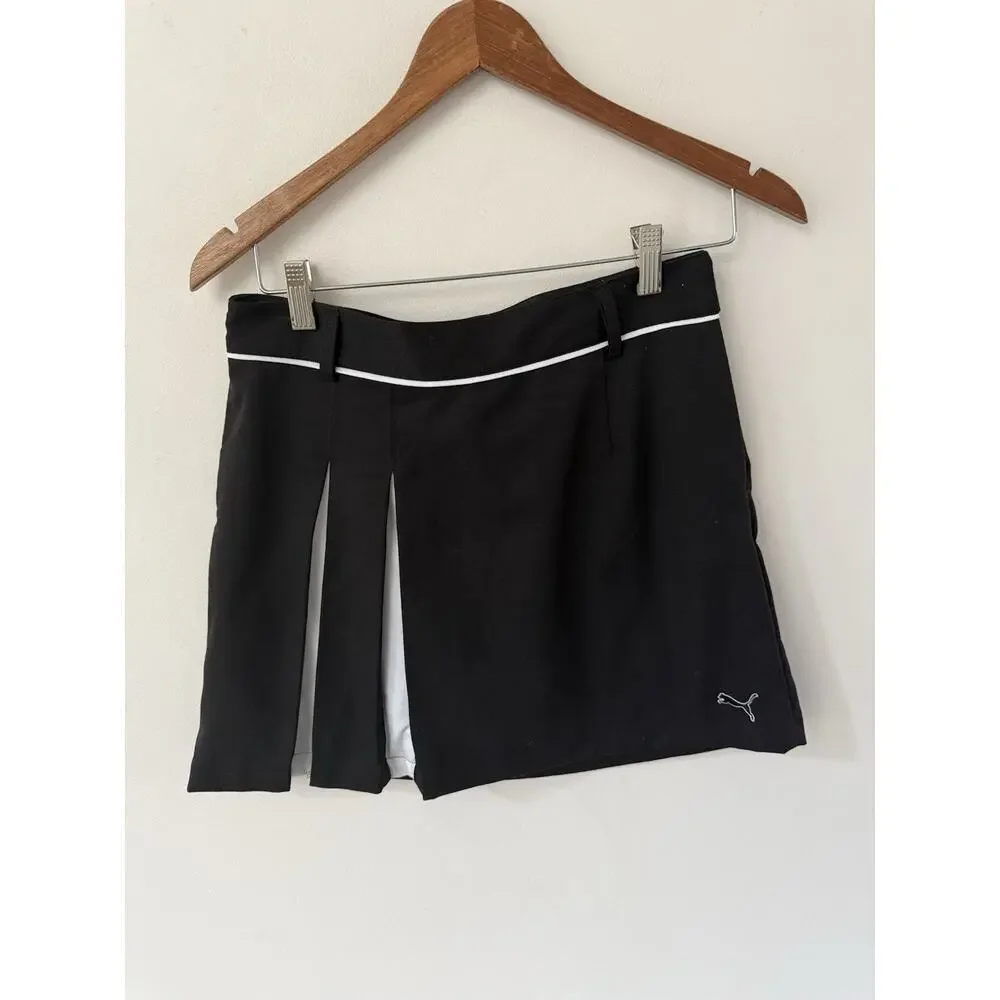 Puma Womens Pleated Golf Tennis Pickle Ball Skirt Black White Size 2 Athleisure